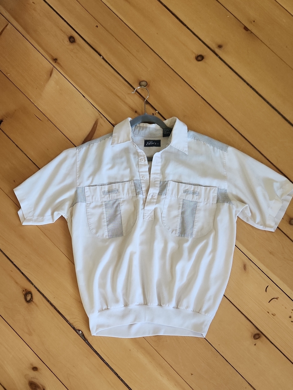 Vintage Blair White Short-Sleeve Polo Shirt with Chest Pockets